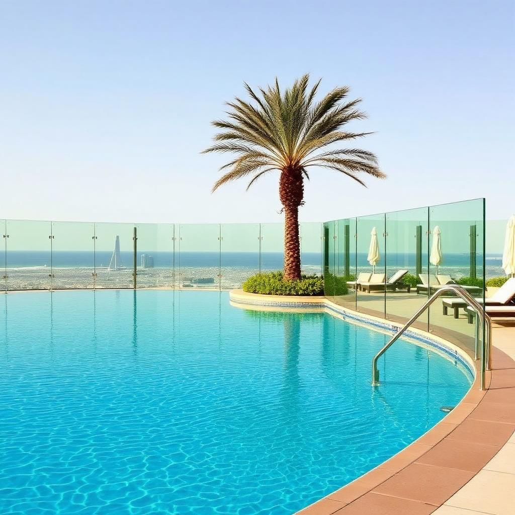 Glass pool safety fencing at Sofitel Palm Dubai