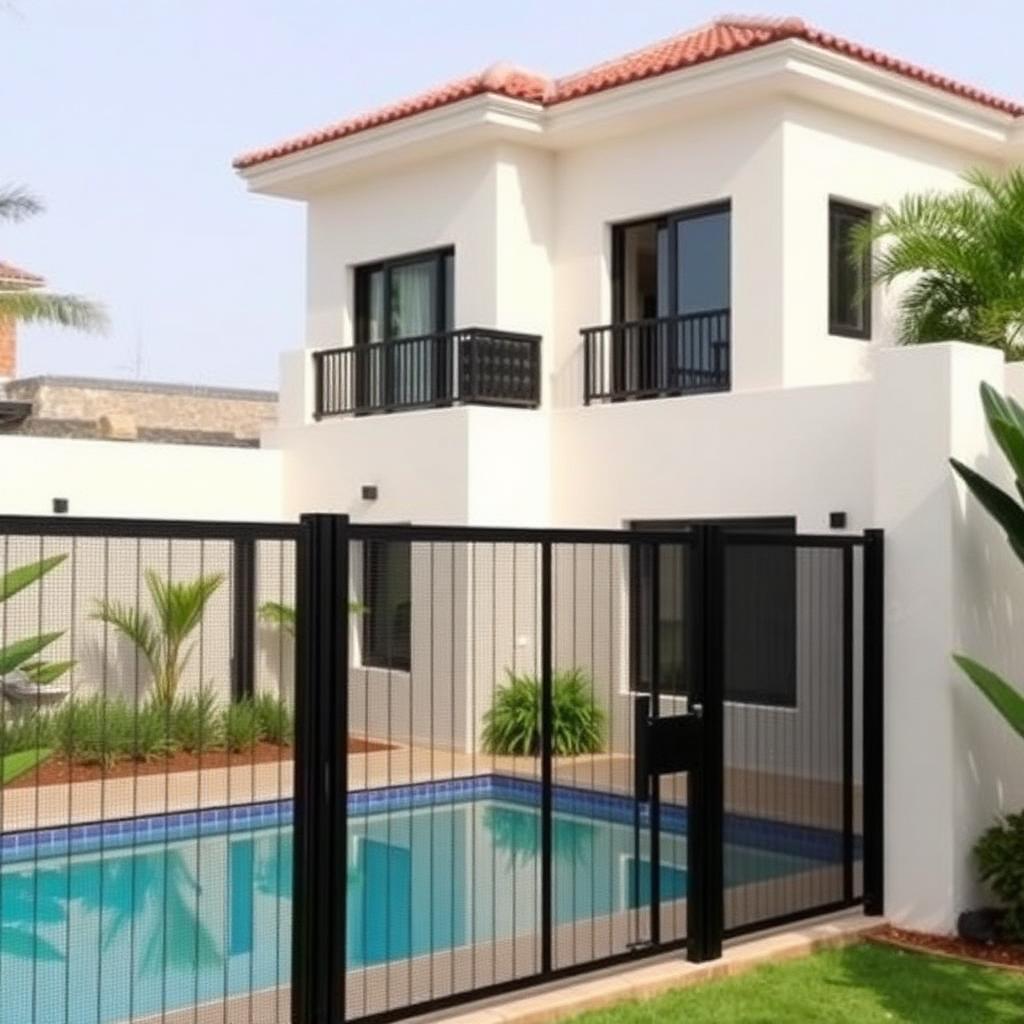 Mesh pool fence and gate at a Saheel villa