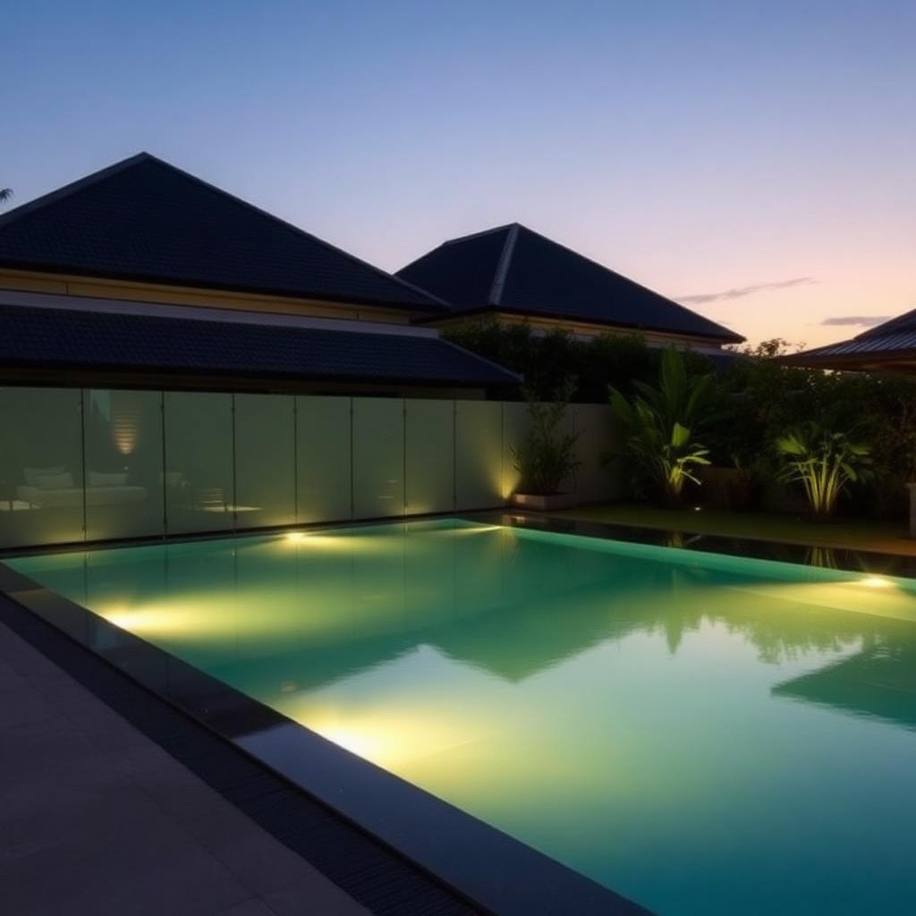 Frameless glass pool fence at a Hattan villa